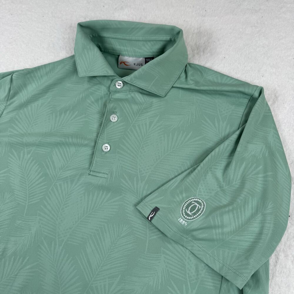 KJUS Polo Shirt Mens Size S Green Palm Print Golf Stretch Performance UPF 50+